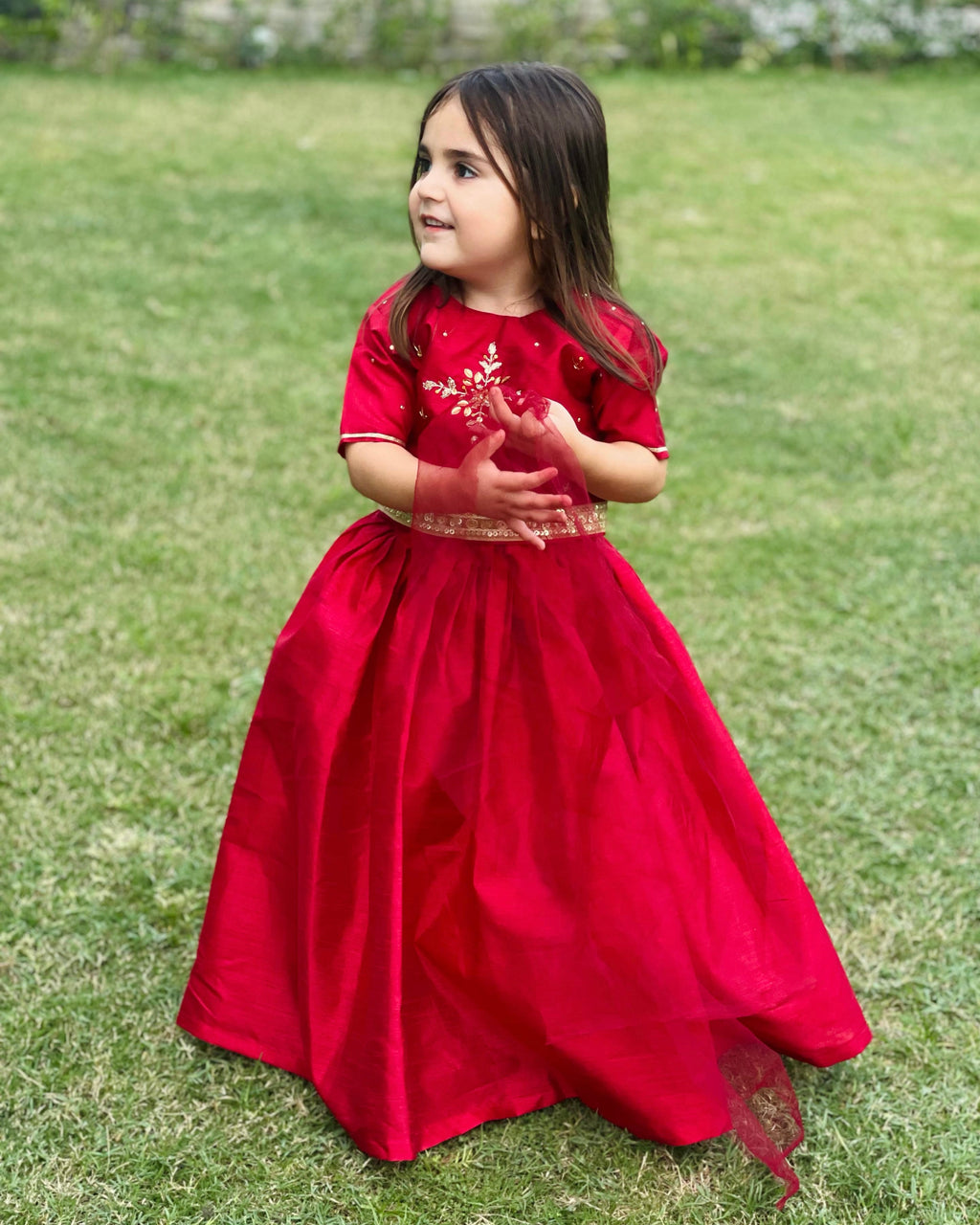 Adorable & Custom Made Stylish Red Lehenga For Kids.