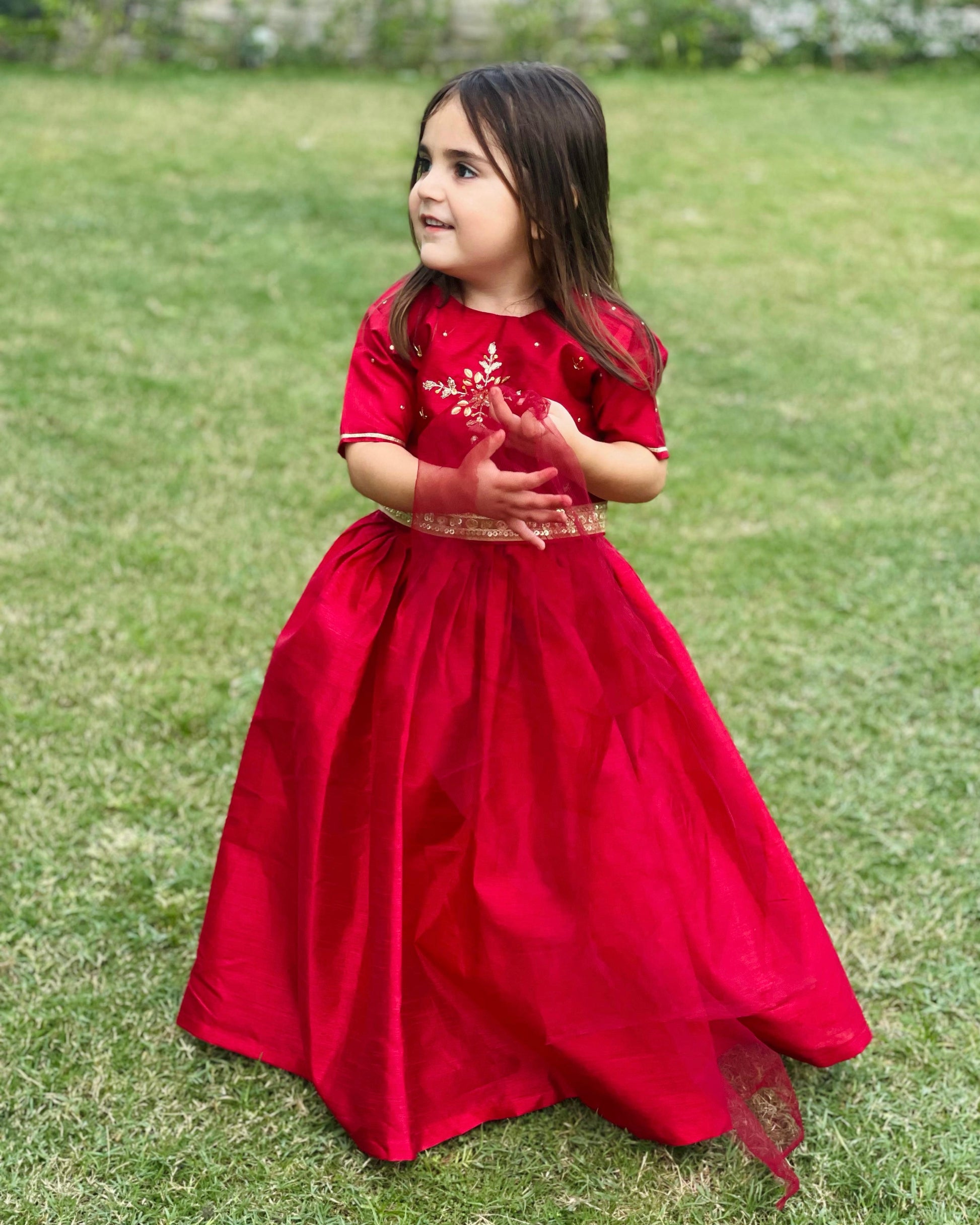 Adorable & Custom Made Stylish Red Lehenga For Kids.