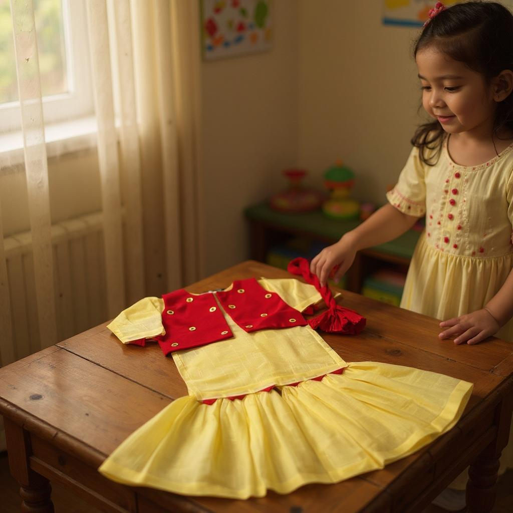 Custom Made Yellow & Maroon Dress With Stylish Jacket and Dupatta For Kids