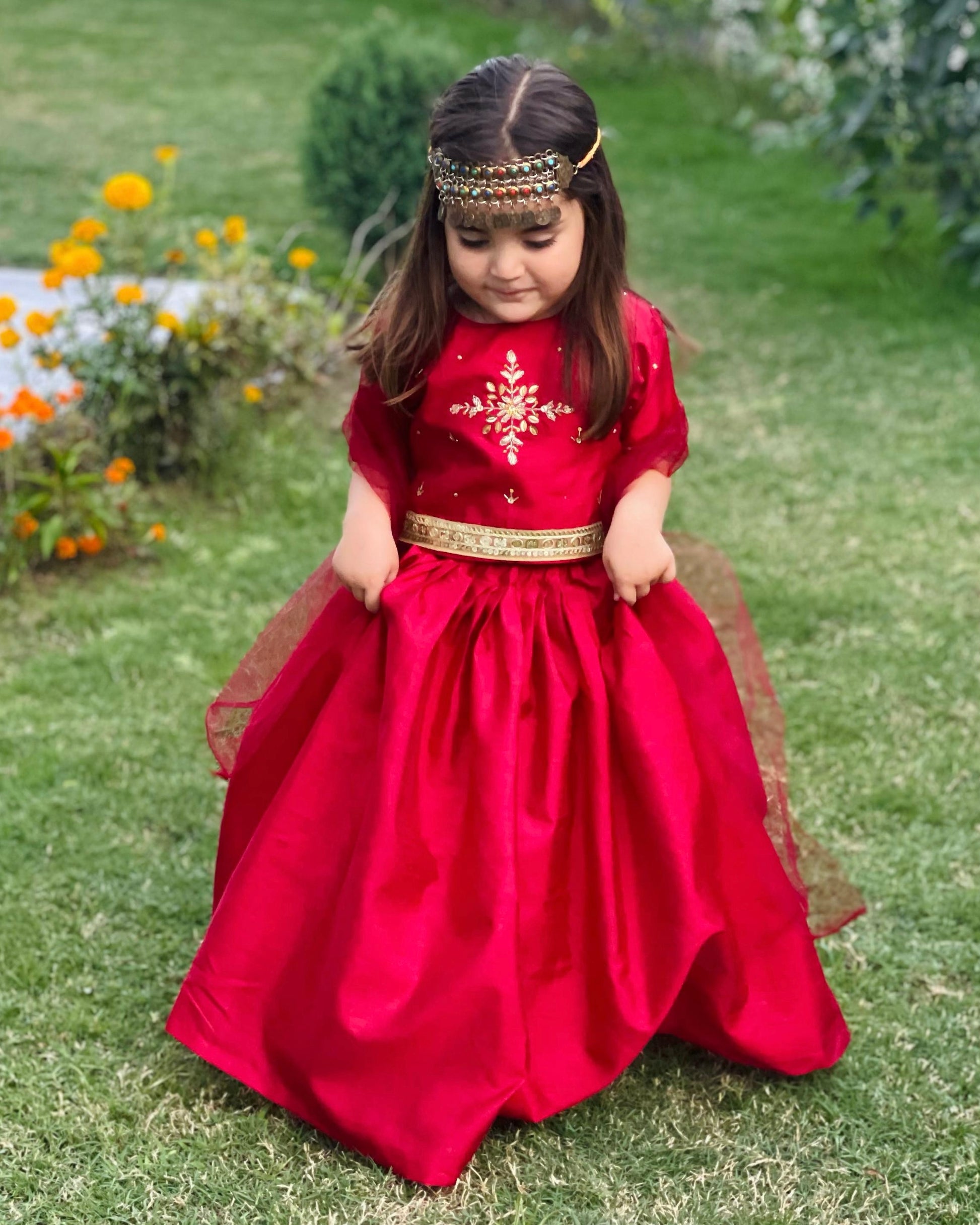 Adorable & Custom Made Stylish Red Lehenga For Kids.
