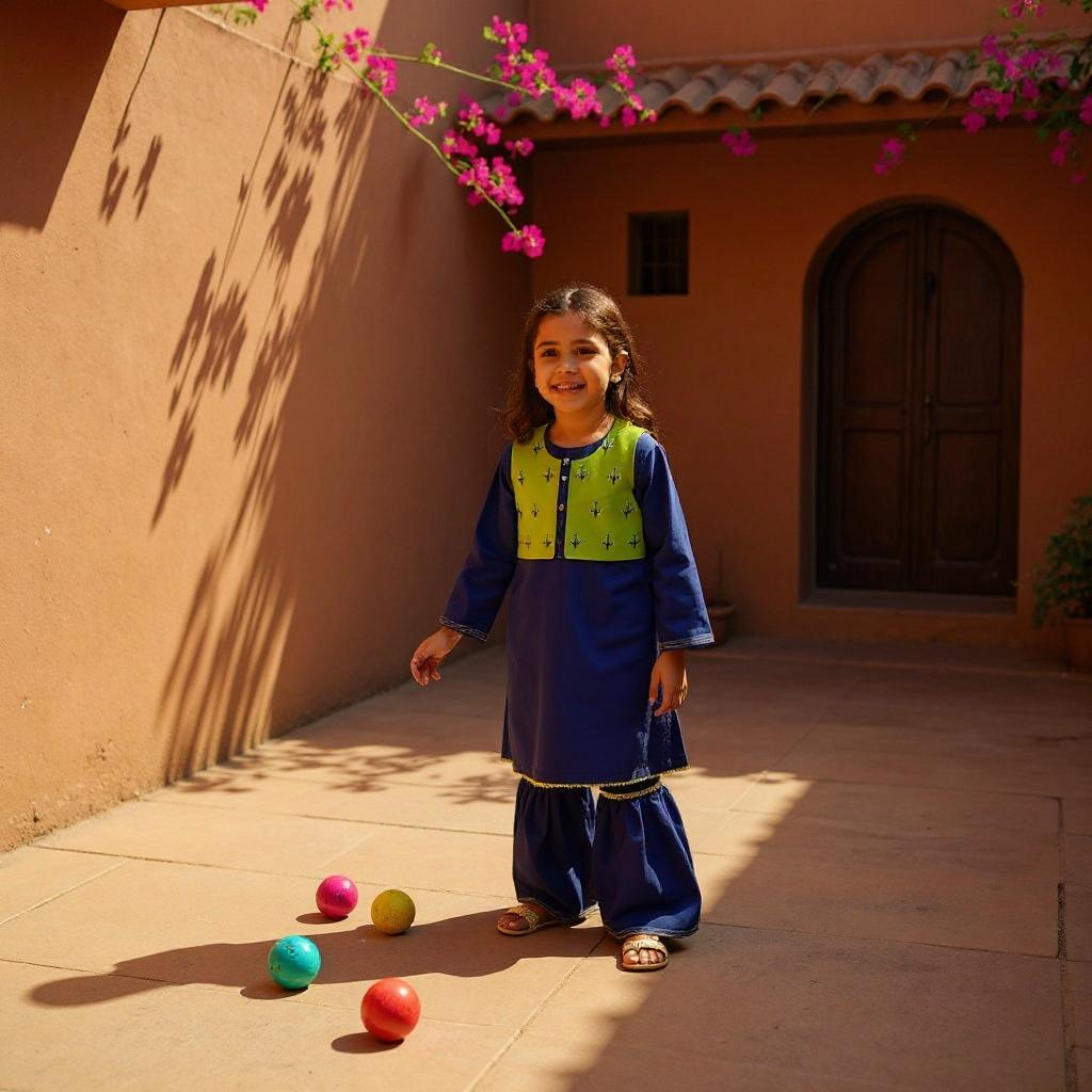 Custom Made Dark Blue & Parrot Green Dress With Stylish Jacket For Kids