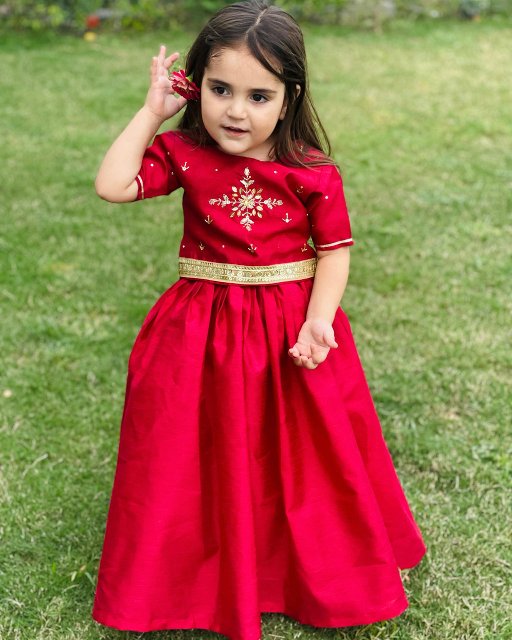 Adorable & Custom Made Stylish Red Lehenga For Kids.