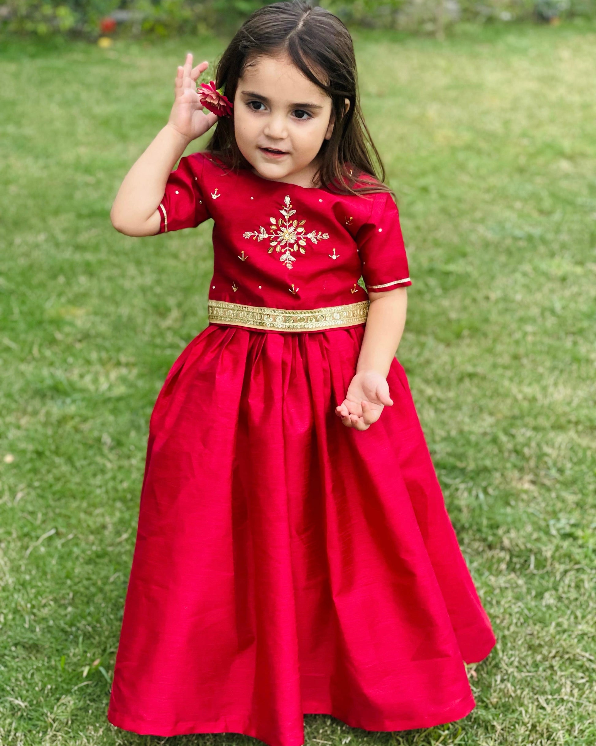 Adorable & Custom Made Stylish Red Lehenga For Kids.