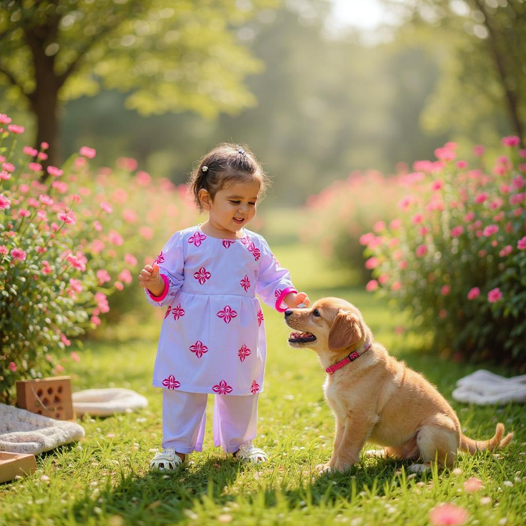 Custom Made Light Purple Screen Printed Dress For Kids