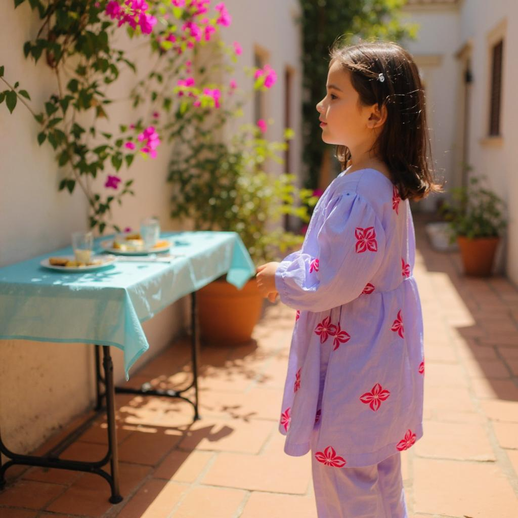 Custom Made Light Purple Screen Printed Dress For Kids