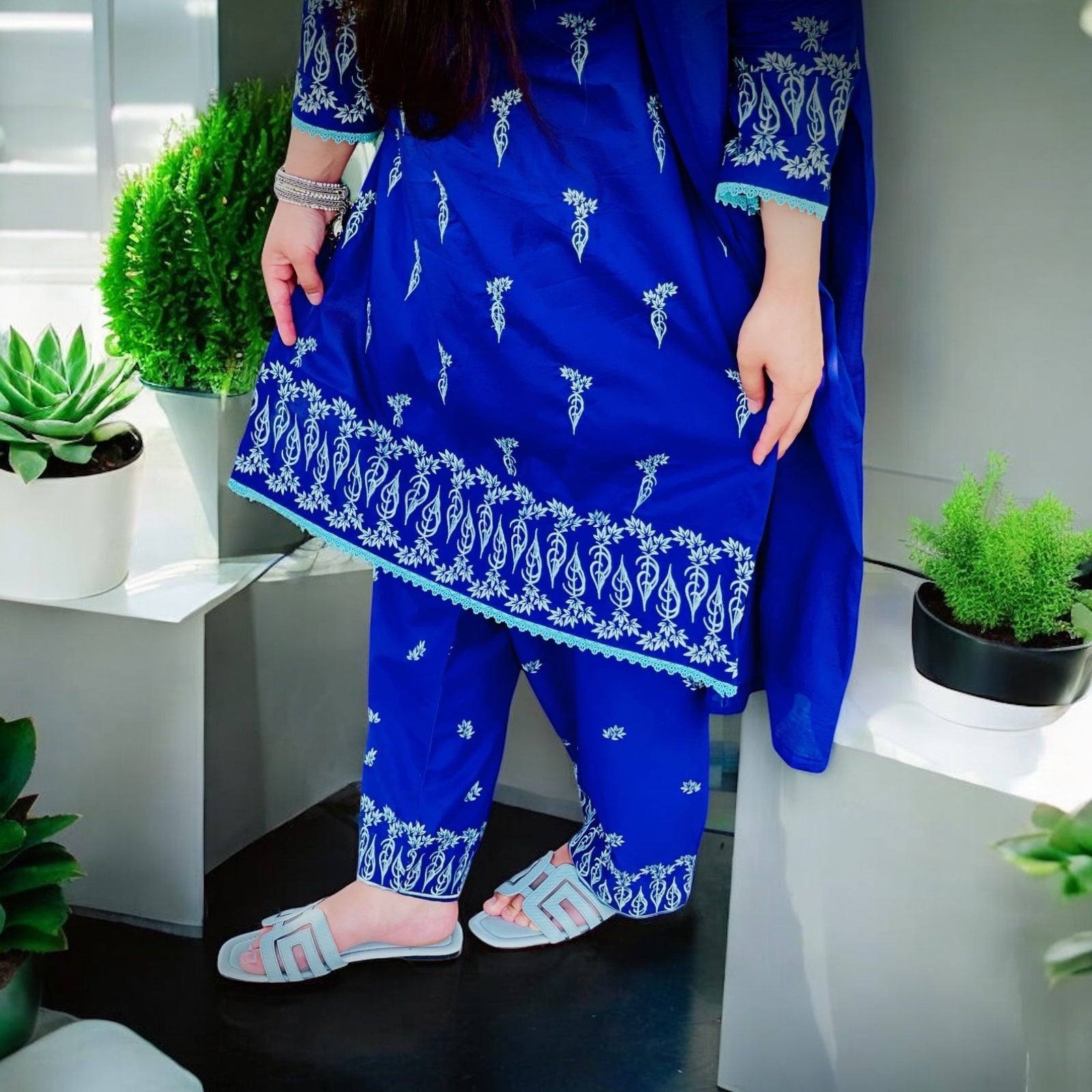 Royal Blue Two-Piece Embroidered Suit