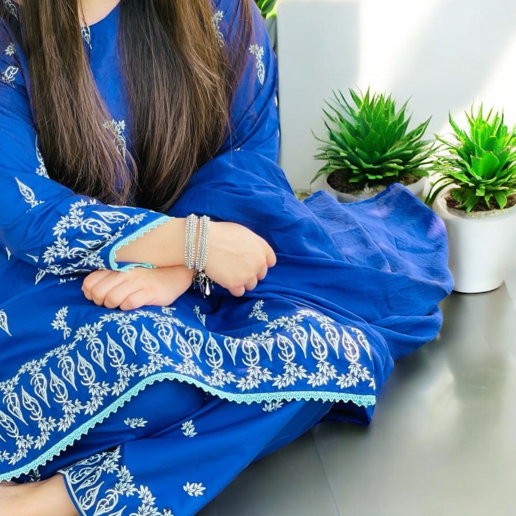 Royal Blue Two-Piece Embroidered Suit