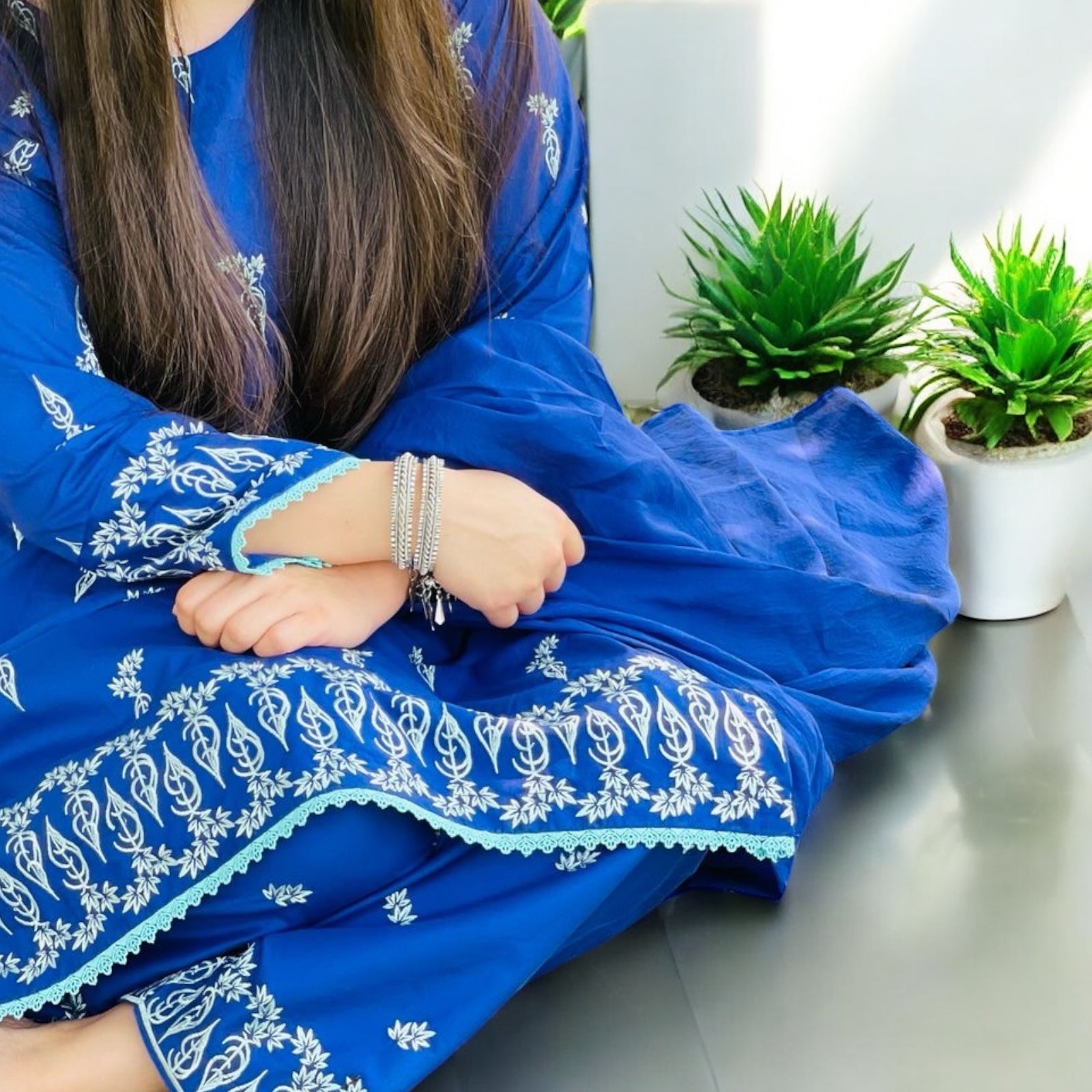 Royal Blue Two-Piece Embroidered Suit