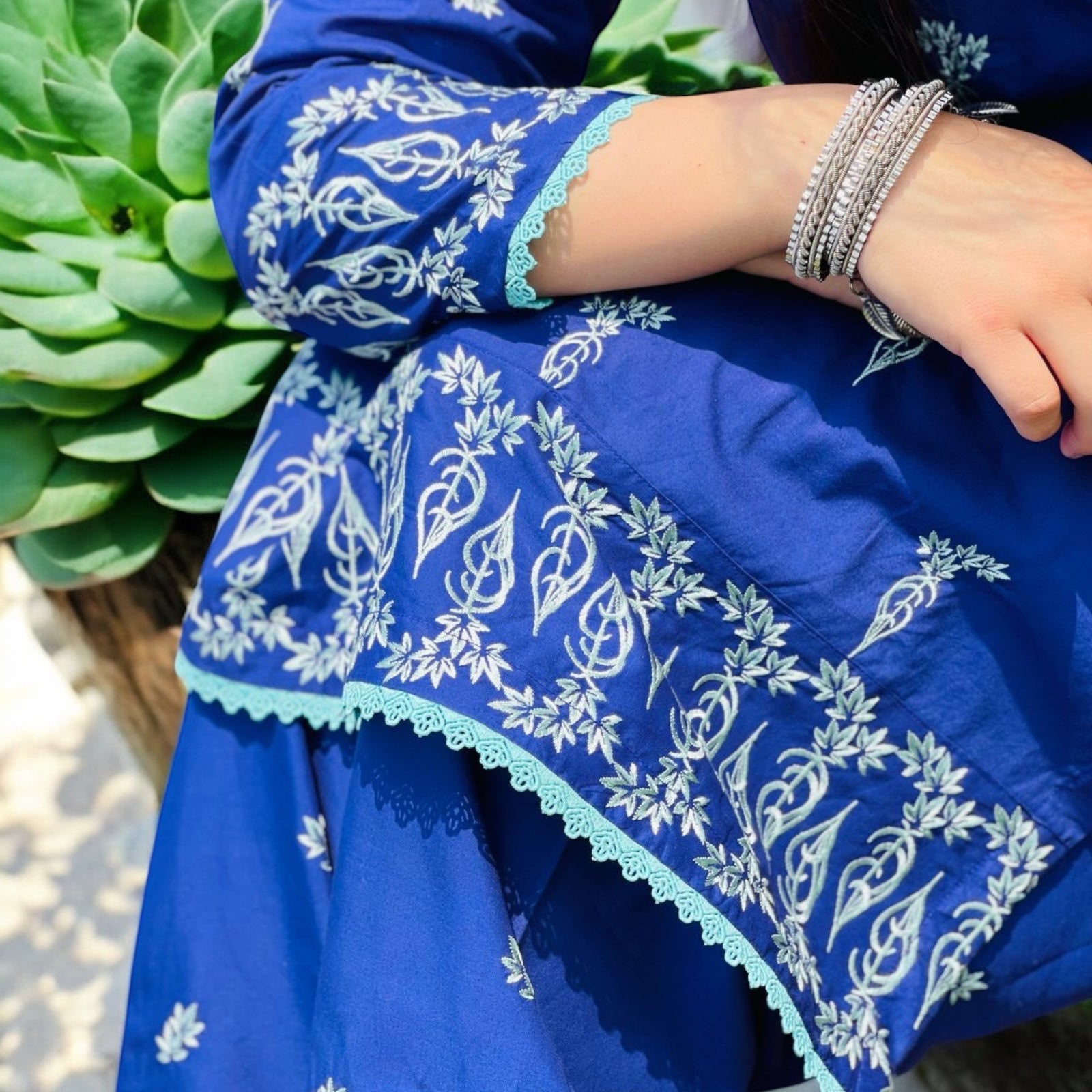 Royal Blue Two-Piece Embroidered Suit