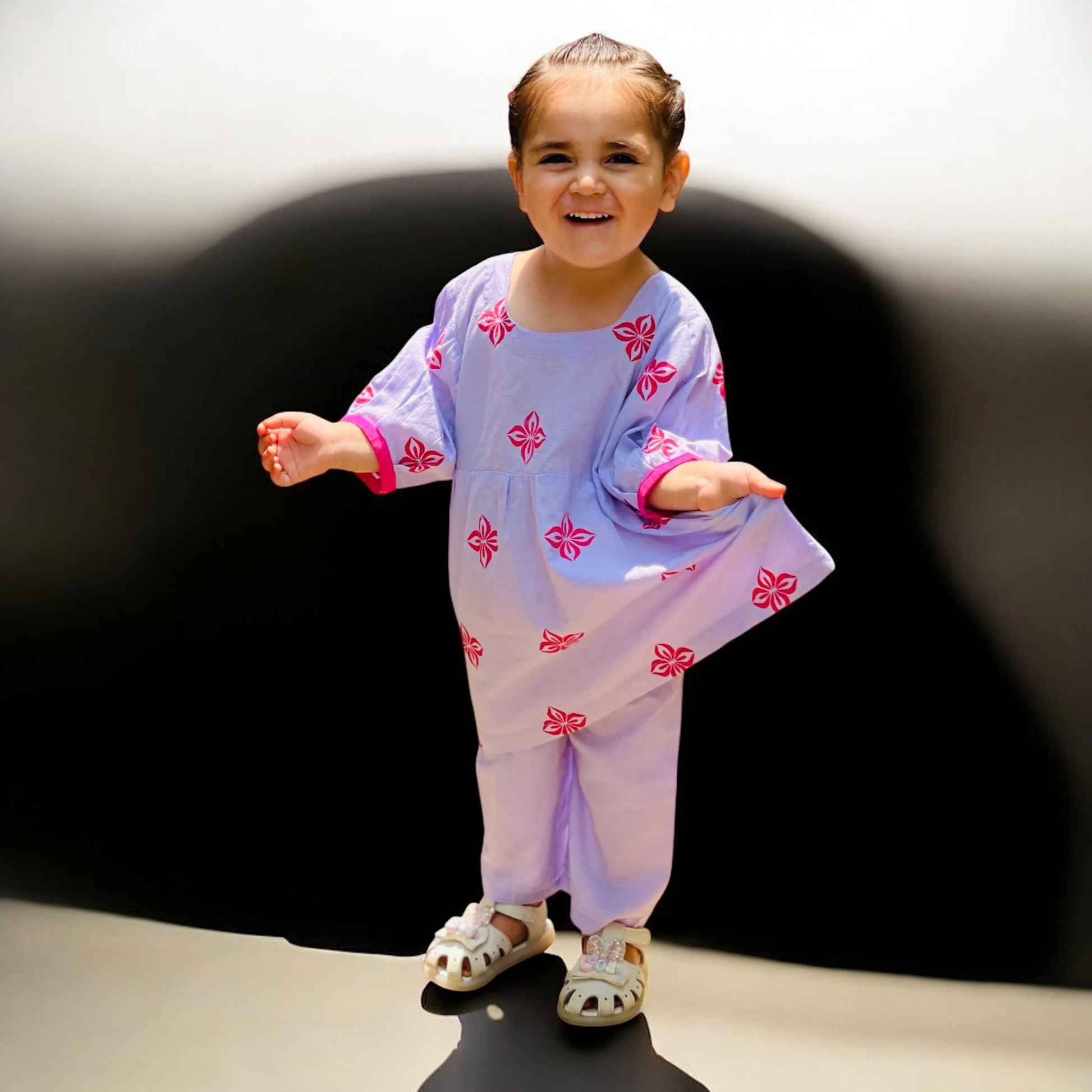 Custom Made Light Purple Screen Printed Dress For Kids