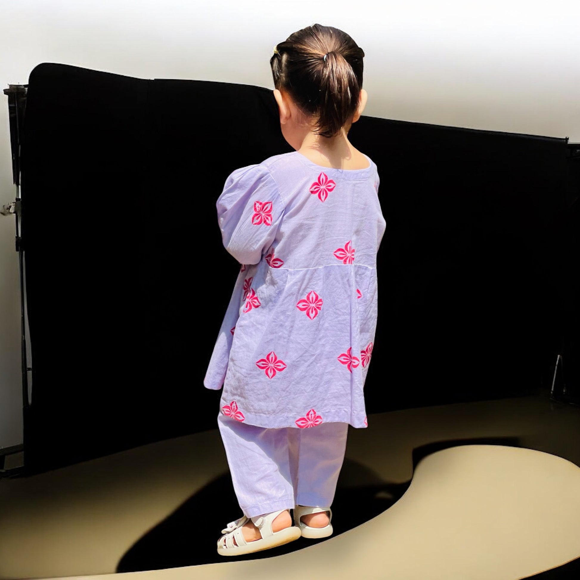 Custom Made Light Purple Screen Printed Dress For Kids