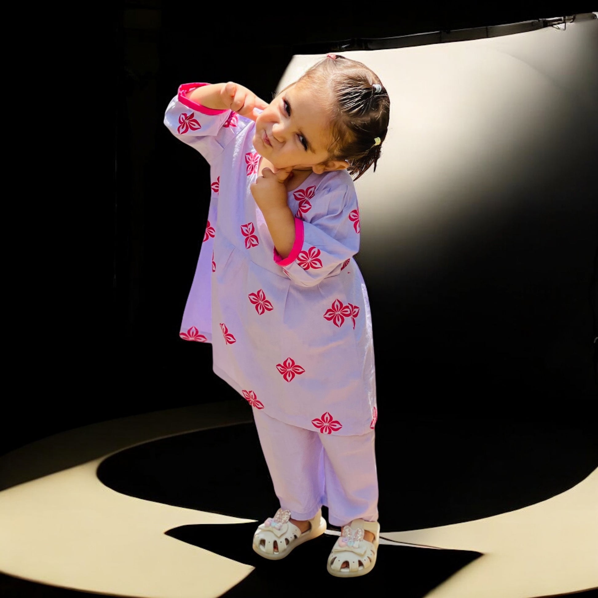Custom Made Light Purple Screen Printed Dress For Kids
