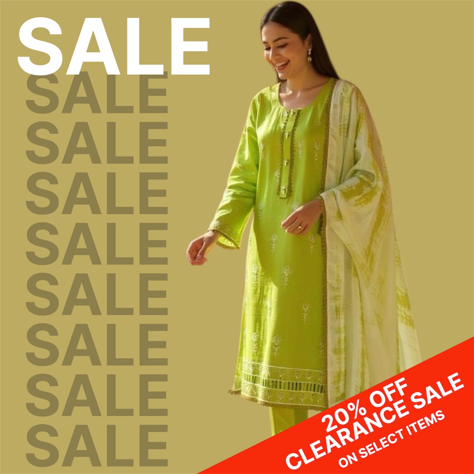 Elegant embroidered parrot green suit paired with a soft, printed chiffon dupatta.